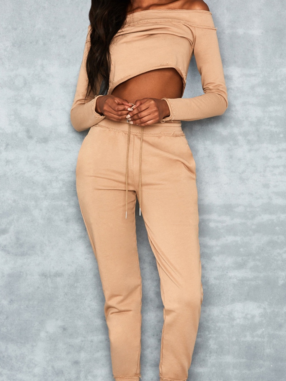 High-Rise Drawstring Joggers in Camel